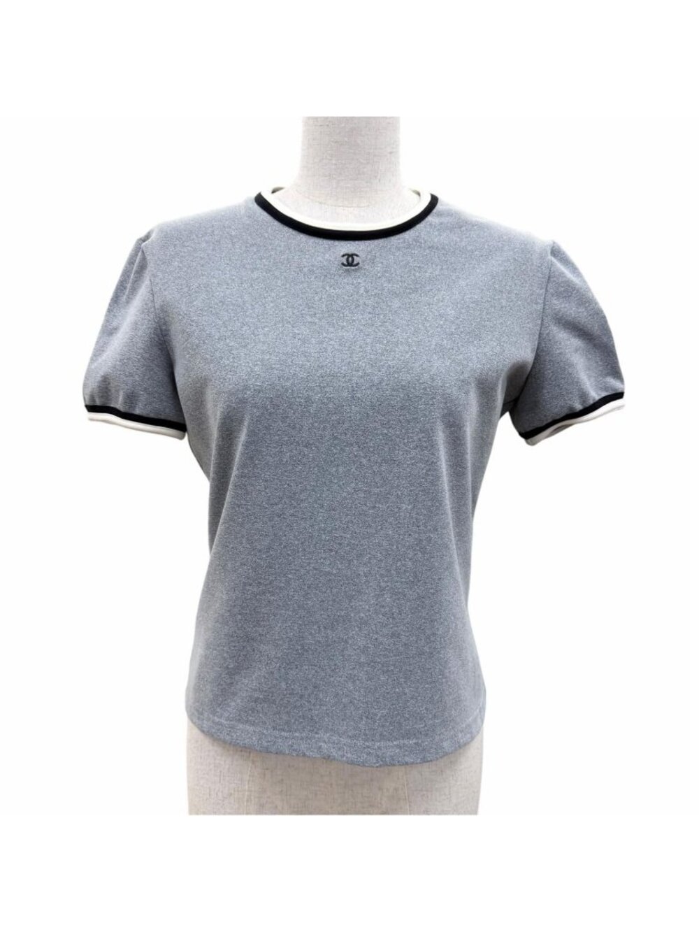 Chanel Vintage 98P CC Logo Embroidery Short Sleeve T-Shirt Top Gray 42